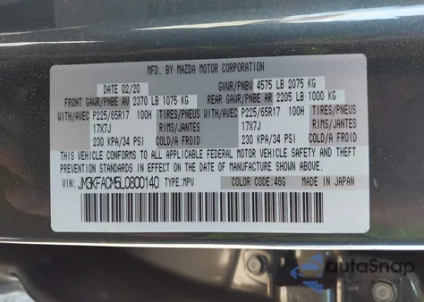 2020 Mazda Cx-5 Touring z USA, uszkodzony, nr VIN JM3KFACM5L0800140